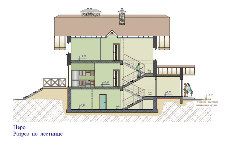 Неро дуплекс - разрез здания по лестнице