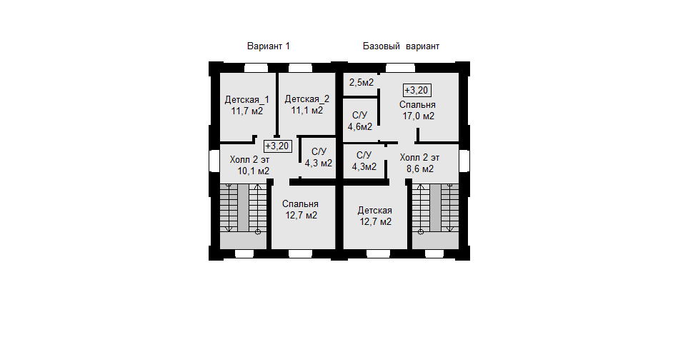 План второго этажа - варианты базовый и первый