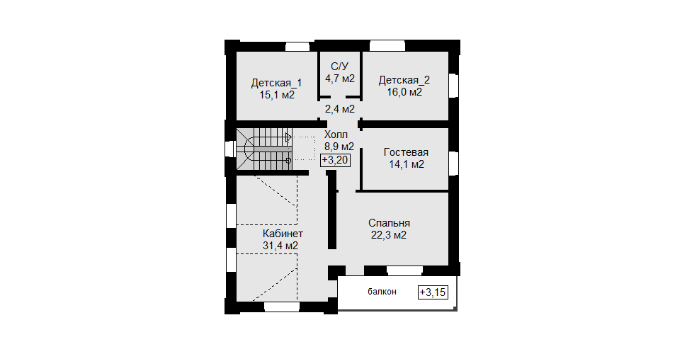 План второго этажа с гостевой комнатой
