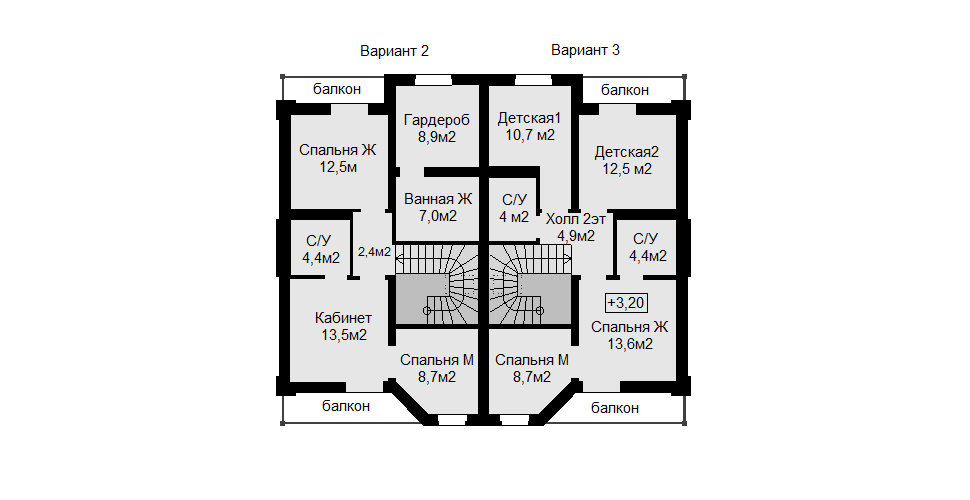 План второго этажа - второй и третий варианты