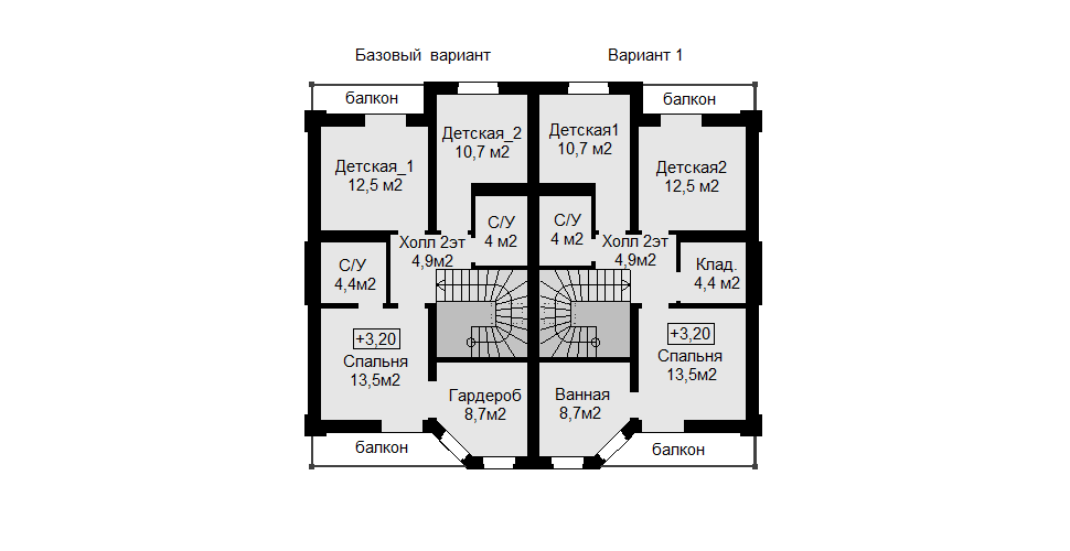 План второго этажа - базовый и первый варианты