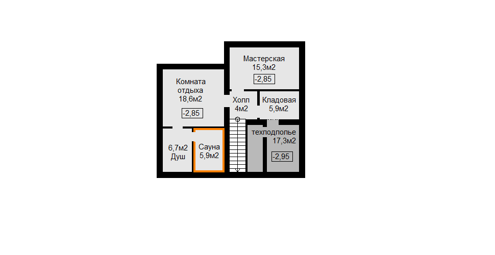 План цокольного этажа с сауной (опционально)