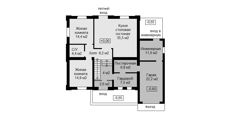 План первого этажа с изолированным жилым блоком