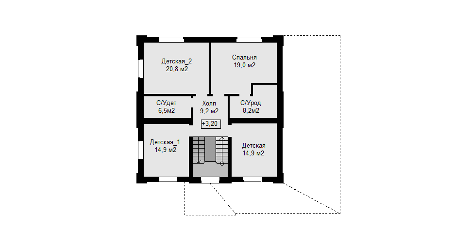 План второго этажа с увеличенной детской комнатой