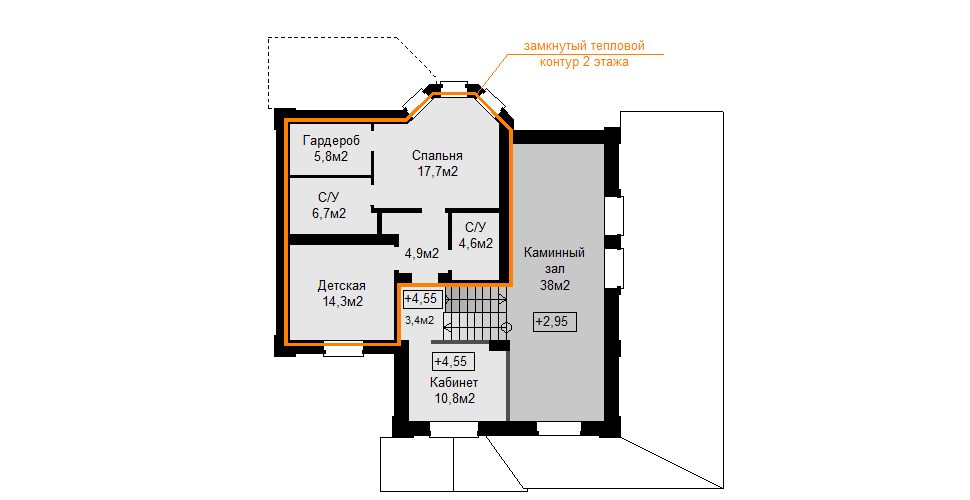 План второго этажа с увеличенной спальней