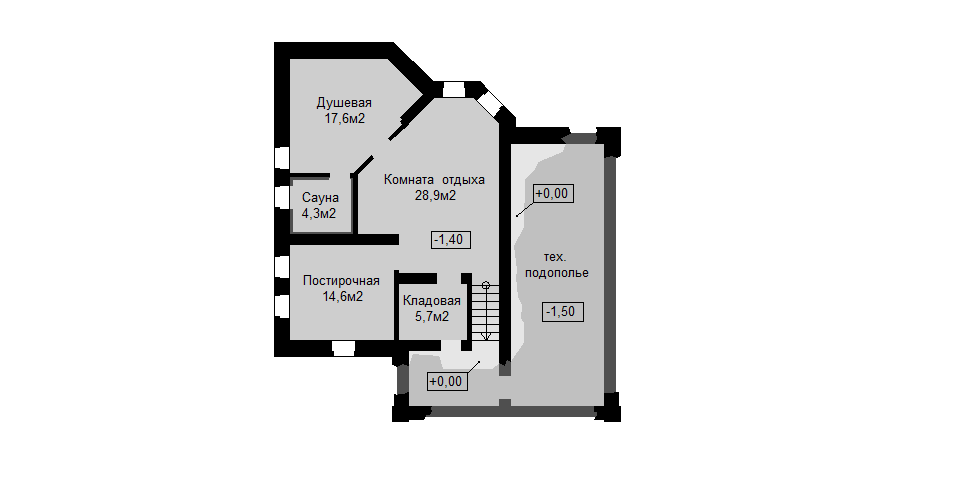 План цокольного этажа с сауной
