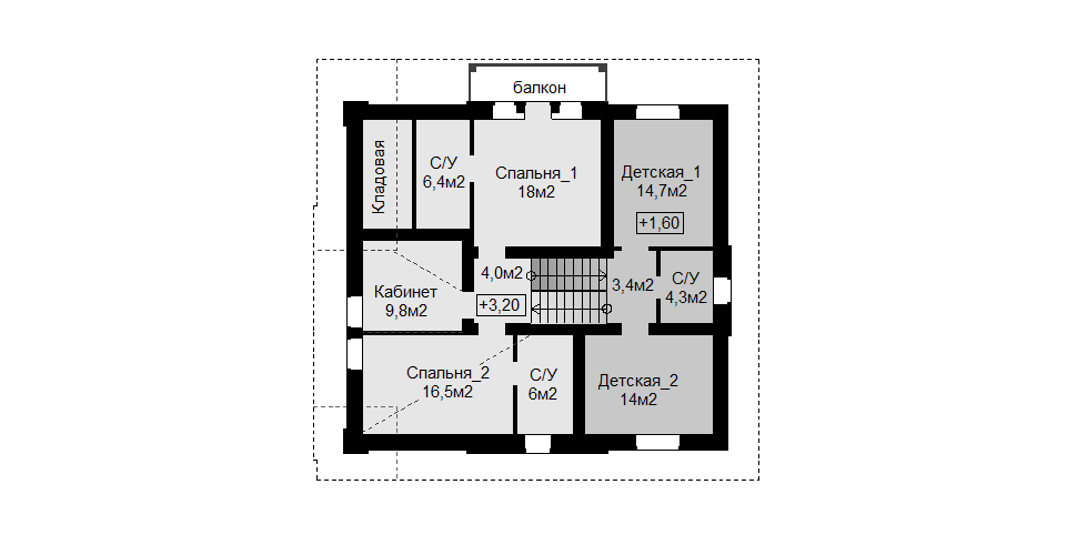 План второго этажа с кабинетом