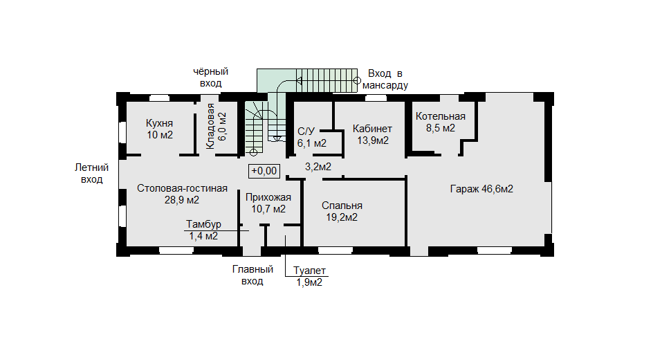 План этажа с кладовой и кабинетом