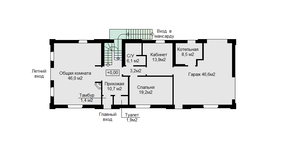 План этажа с общей комнатой и кабинетом