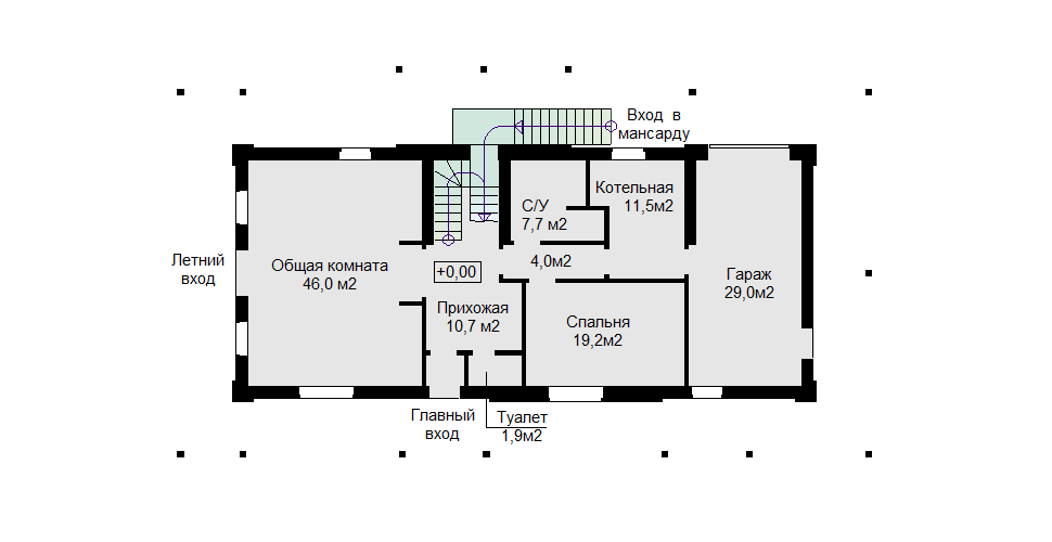 План первого этажа с общей комнатой