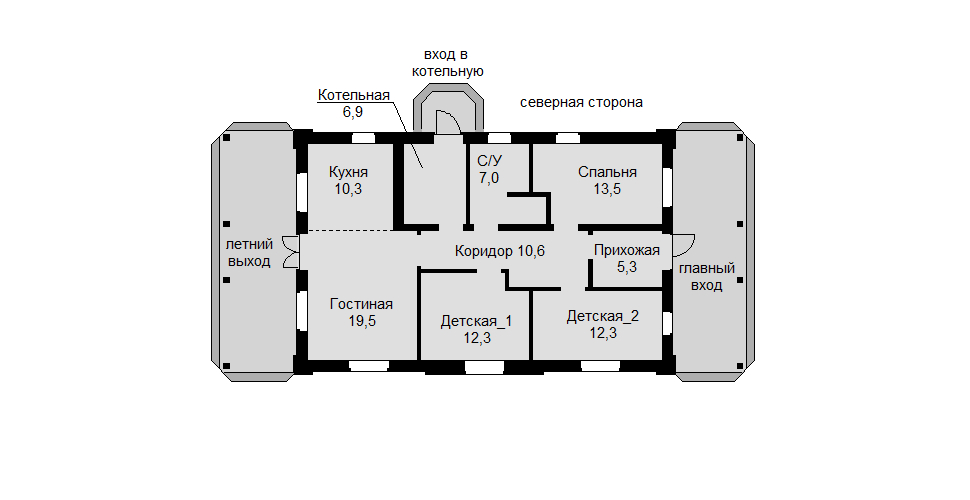 План первого этажа с совмещённым санузлом